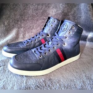Gucci Guccissima Navy High Top 221825 Sneakers Size 14.5